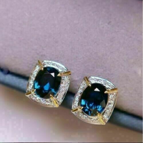 Hübsche Ohrstecker 3,00 ct Ovalschliff simulierter Blautopas 14 Karat Weißgold vergoldet - Bild 4 von 6