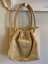 Ted Rossi Womens Handbag Hobo Genuine Python Snakeskin Beige