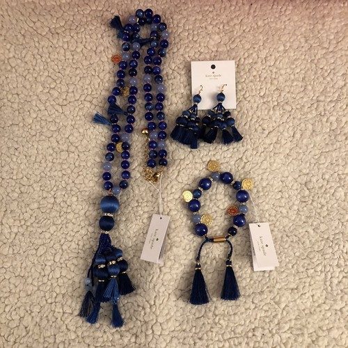 KATE SPADE Pretty Poms Necklace, Bracelet, & Earrings SET, Blue, Retail $284 - Picture 7 of 11
