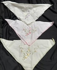 Lot of 3 Cotton Embroidered Floral Hankie Handkerchiefs