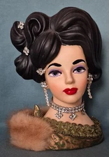 VINTAGE OOAK NAPCOWARE C7294 LIZ TAYLOR HEADVASE NEAR MINT MARKED JEWELS & MINK!