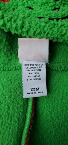 Infant Size 12 Months Green & Red Fleece Dragon Halloween Costume Dress Up Play - Picture 6 of 10