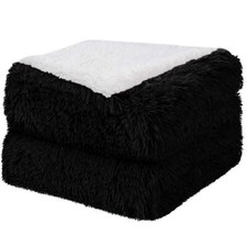 Luxury Shaggy Faux Fur Blanket Soft Sherpa Throw Blanket Black Twin 60" X 80" 