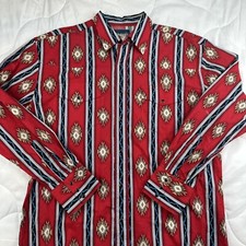 Vtg Wrangler Aztec Stripe Geo Print Pearl Snap Rancher Western Shirt Size L