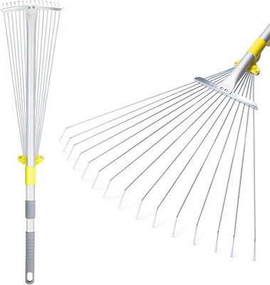 Adjustable Leaf Rake Long Handle, Lightweight Rake for Leaves with Expandable...