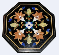 13" black Marble Coffee garden Table Top Pietra Dura Inlay lapis malachite