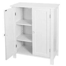 Wooden Bathroom Floor Cabinet Storage Cupboard 3 Shelves Free Standing White
