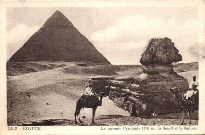 1910 Desert Cairo Egypt Sphinx & Great Pyramids of Giza RPPC Vintage Real Photo