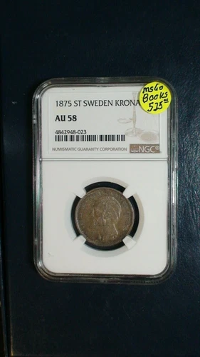 1875 ST Sweden Krona NGC AU58 1K Coin PRICED TO SELL RIGHT NOW!