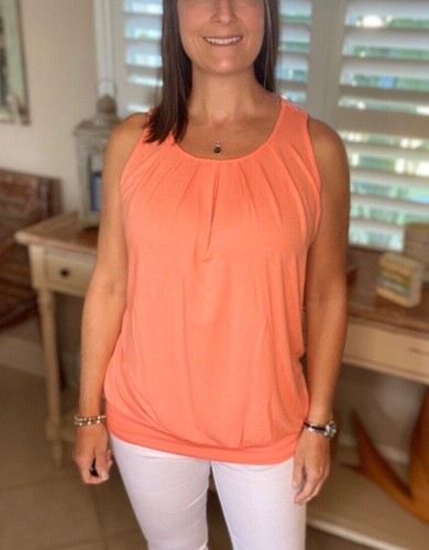 Very Sexy Pleated Scoop Neck Sleeveless Halter Banded Tank Top Coral PLUS