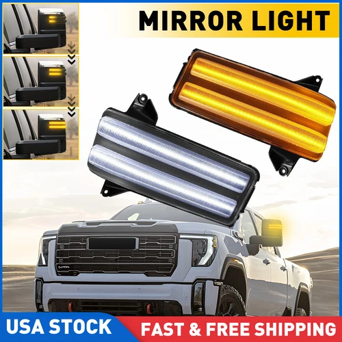 Clear Switchback/Sequential LED Side Mirror Lights For 20-up Chevy GMC 2500 3500