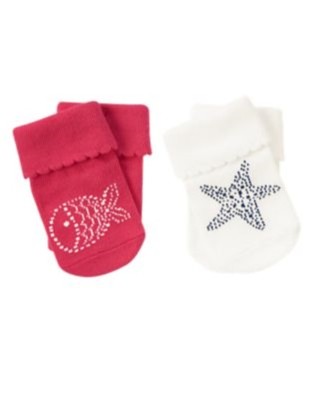 GYMBOREE BY THE SEASHORE FISH N STARFISH 2 PAIR OF GIRLS SOCKS 3 6 12 ...