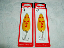 2 ORIGINAL DARDEVLE SPOON LURE,3/4oz.YELLOW 5 DIAMONDS-Brass Back:USA Made-NOS