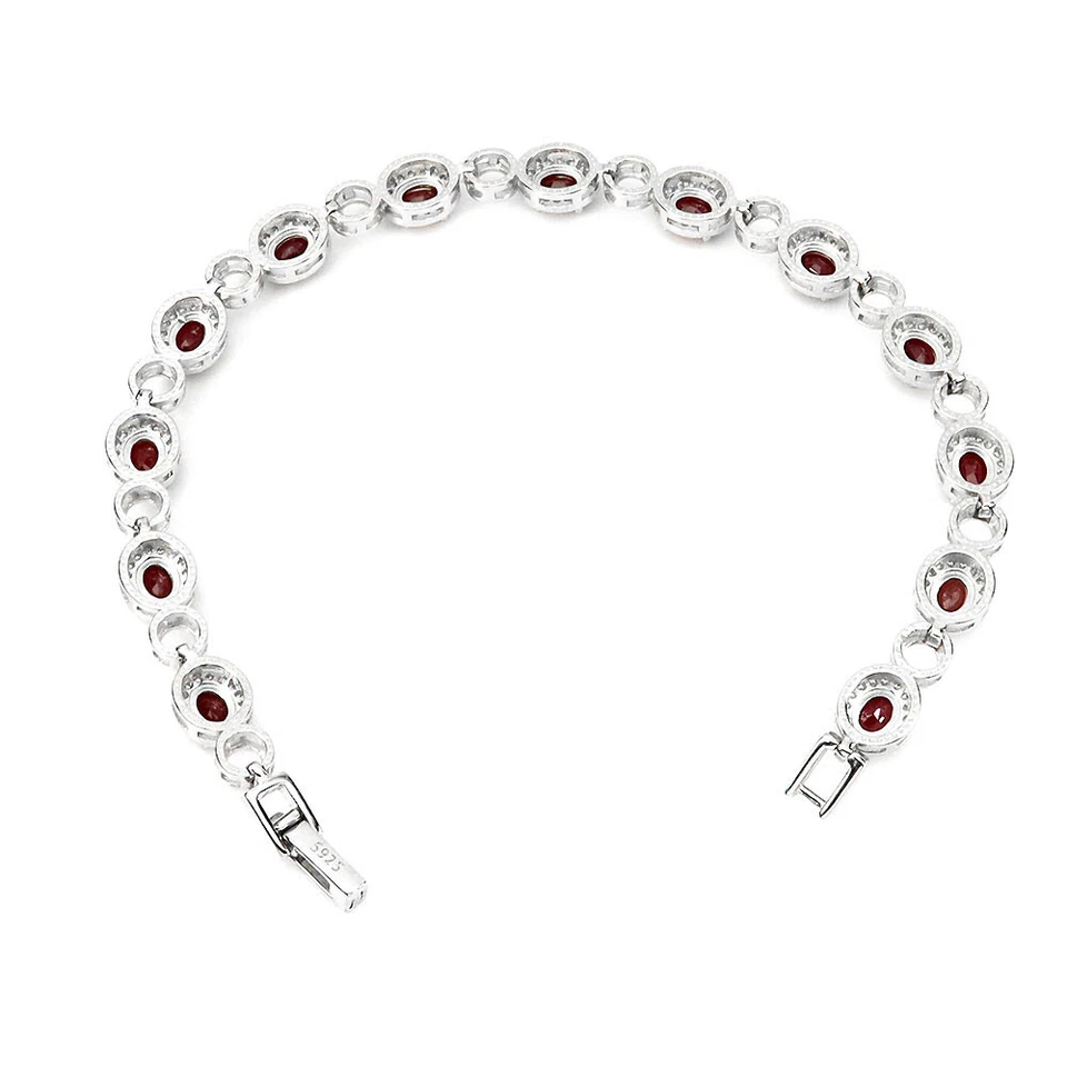 925 Sterling Silver Bracelet Oval Ruby 5x4mm Natural Gemstone Jewelry 7.5in - Image 3 of 4