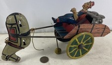 Vintage Wind-Up 1930's Hee Haw Milk Man on Cart With Horse