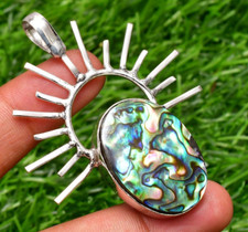 Abalone Shell Gemstone 925 Sterling Silver Handmade Jewelry Pendant 2.10"