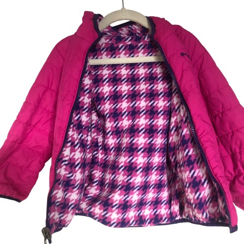 Columbia Pink Fleece Reversible Herringbone Design Girls Hooded Jacket Size 4T - Picture 4 of 11