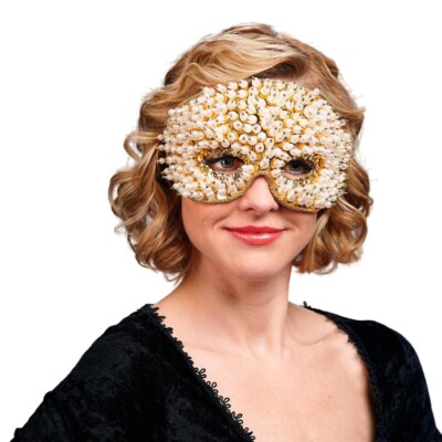 Grandin Road Exclusive Beaded Glam Mask w/ Pearls Halloween, Mardi Gras Theater