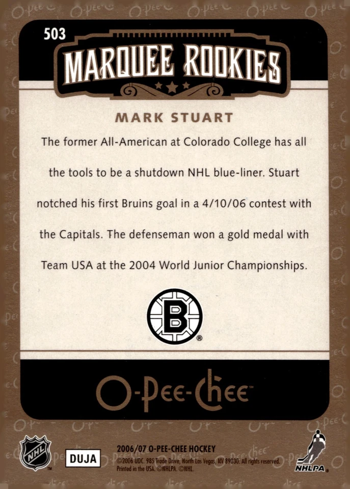 Mark Stuart - Signed 2006-07 O-Pee-Chee Marquee Rookies Card #503 - Image 2 of 2