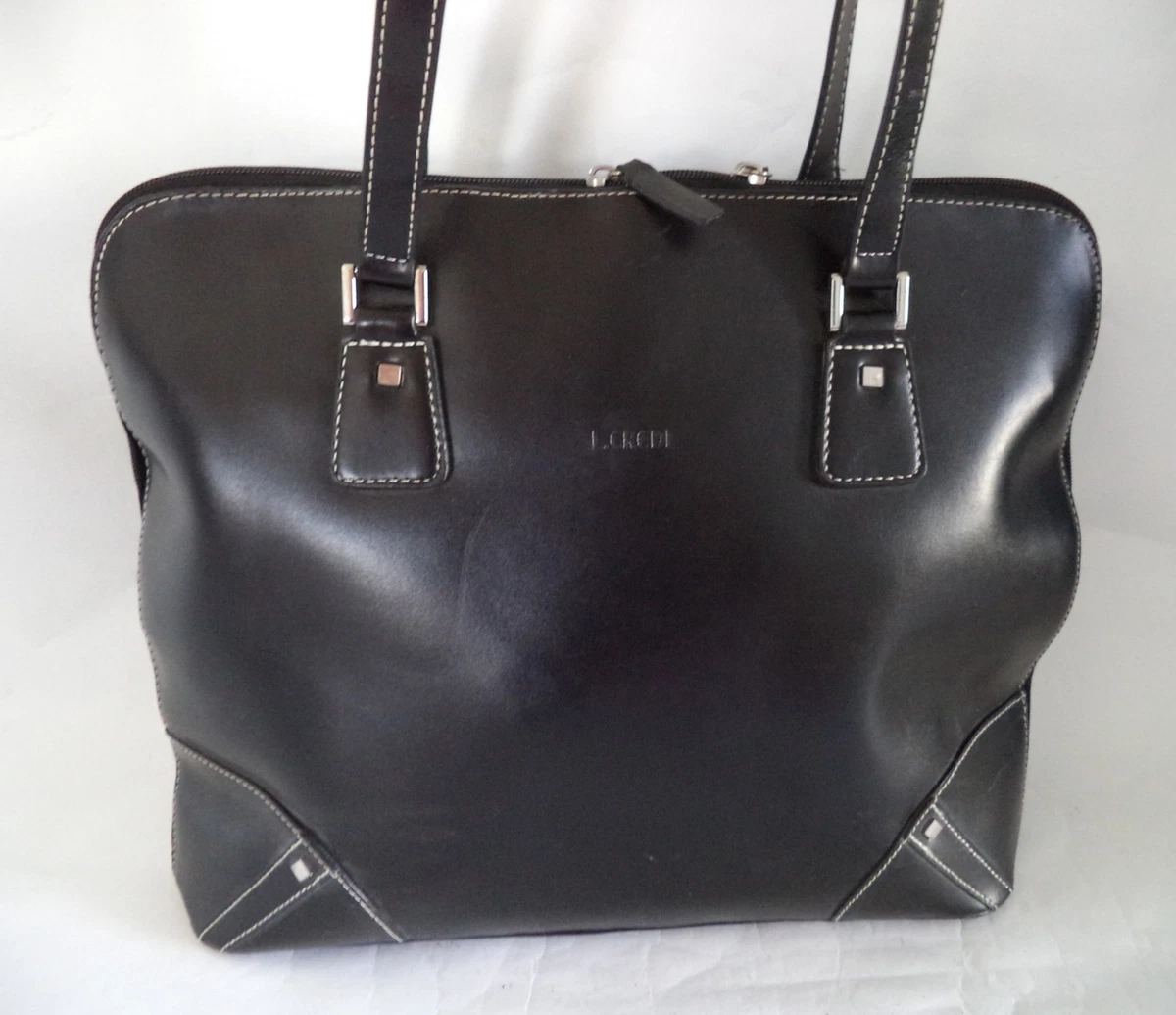 L CREDI BLACK LEATHER BAG HANDBAG CASE ORGANISER DOUBLE STRAP eBay