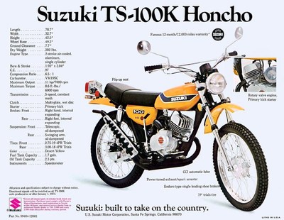 1973 SUZUKI TS-100K HONCHO SALES SPECS AD VINTAGE | eBay