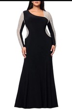 Xscape Silver Beads/nude Mesh; Black Jersey Gown, Sz 14W, New