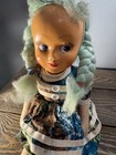 Vintage 1930-40 Composition Doll Mint Green Braids Patchwork Dress RARE 🔥 — photo 3