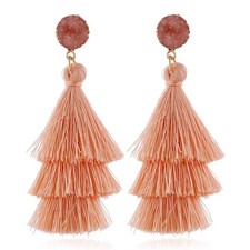 Boho Statement Tassel fringe Earrings for Women Clip On Drop Earrings Feather No