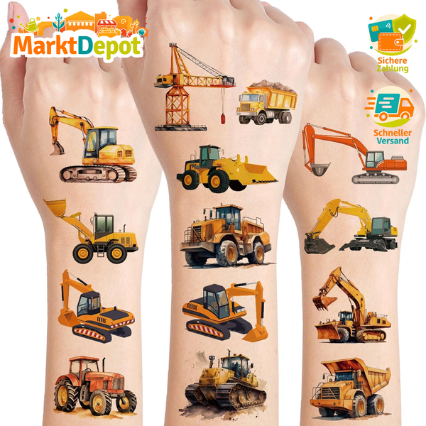 TemporäRe Tattoos Baufahrzeug 10 BläTter Hautfreundlich FüR Kinder Geburtstag-image