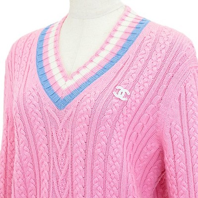 CHANEL P74550 Cashmere blend V-neck cable knit sweater Women 36