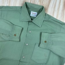 VTG 70s Richman Bros Solid Green Button Down Shirt Disco Rockability XL