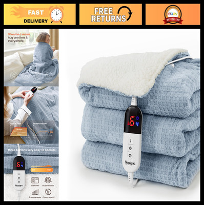 Electric Heated Blanket Throw 50x60'' Sherpa Fleece, Fast Heating, 6 Levels, Auto