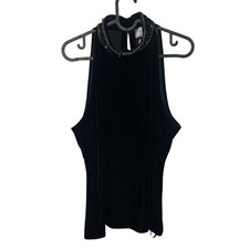 Vintage Eliza J Womens Black Velvet Glam Blue Beads Halter Neck Line Top 12