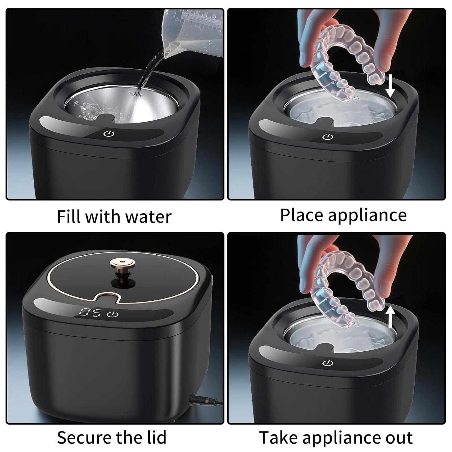 Ultrasonic Retainer Cleaner Machine - 45kHz for Dentures/Aligners/Jewelry Gifts