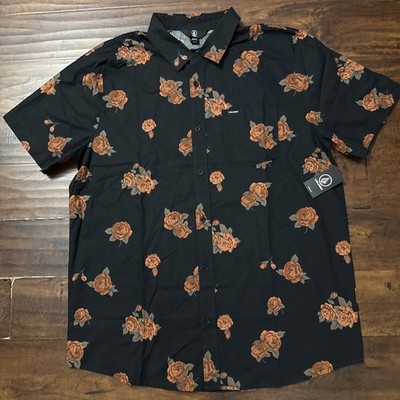 NWT Volcom Coming Up Roses Short Sleeve Shirt Black Men's Size XL. B3