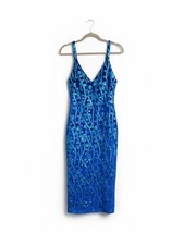 Vintage Tatyana Blue Velvet Turquoise Sequin Midi Dress XL