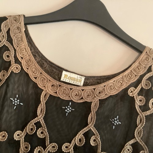 ROMAN Black Diamante Blouse Vest Top Sequin Lace Mesh (UK XL 18) Party Evening - Picture 4 of 8