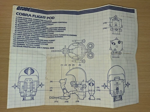 GI Joe 1985 Flight Pod Vehicle Blueprints Instructions Original Hasbro ARAH