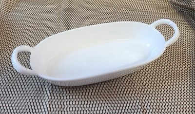 Oblong Ceramic White Nut Dish, Two Handles 10.5''