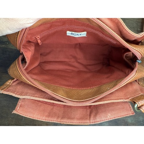 Vintage Roxy Cloth & Leather Burnt Orange Crossbody Purse Tote Bag Satchel - Picture 4 of 13