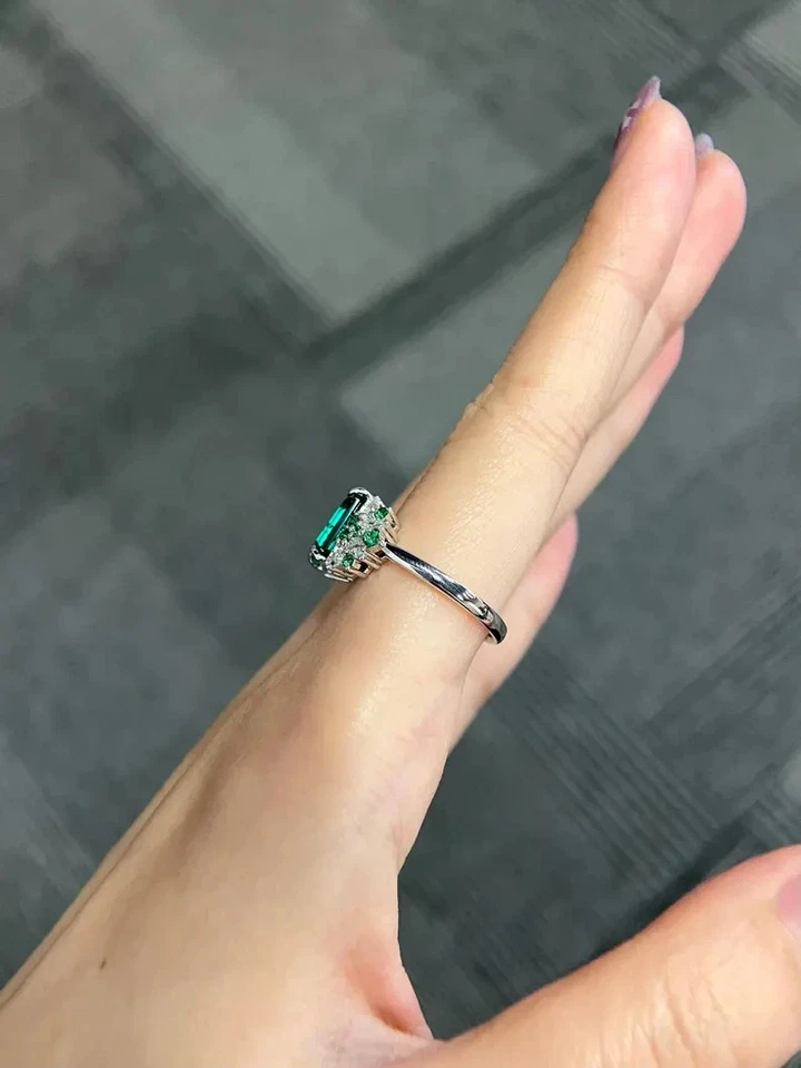 3Ct Emerald Cut Natural Emerald Diamond Wedding Ring 14K Solid White Gold Size6 - Image 3 of 4