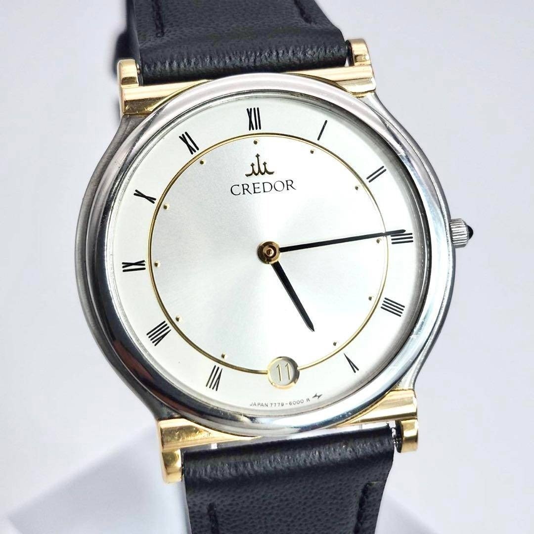 Exc+5] Seiko Credor 7779-6000 32mm 18K Silver Gold Date quartz