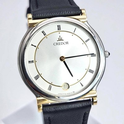 Exc+5] Seiko Credor 7779-6000 32mm 18K Silver Gold Date quartz 