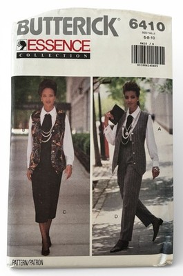 Butterick Sewing Pattern 6410 90s Power Suit Vest Skirt Pants Shirt 6 8 10 Uncut