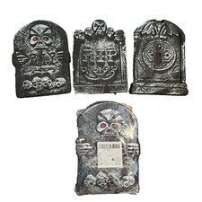 6 Pc Halloween Foam 14" Tall Graveyard Skull RIP Tombstones  Fairy Lights New