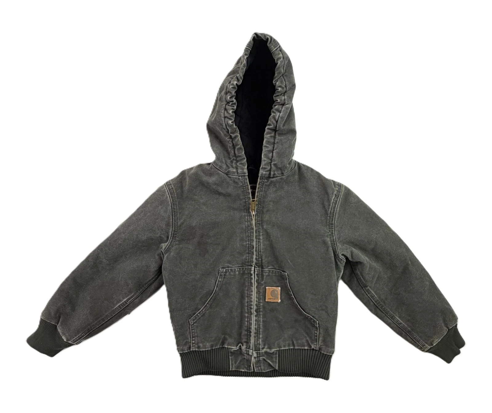 CARHARTT J130 Kids Youth Boys M 8 Green Hooded Flannel Lined Jacket Coat