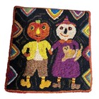 Halloween Hooked Wall Hanging Pumpkin Man Witch Cat Folk Art Textile Decor