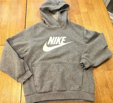 Nike Youth Large Boys Athletic Gray Hoodie Sweatshirt with Swoosh Logo