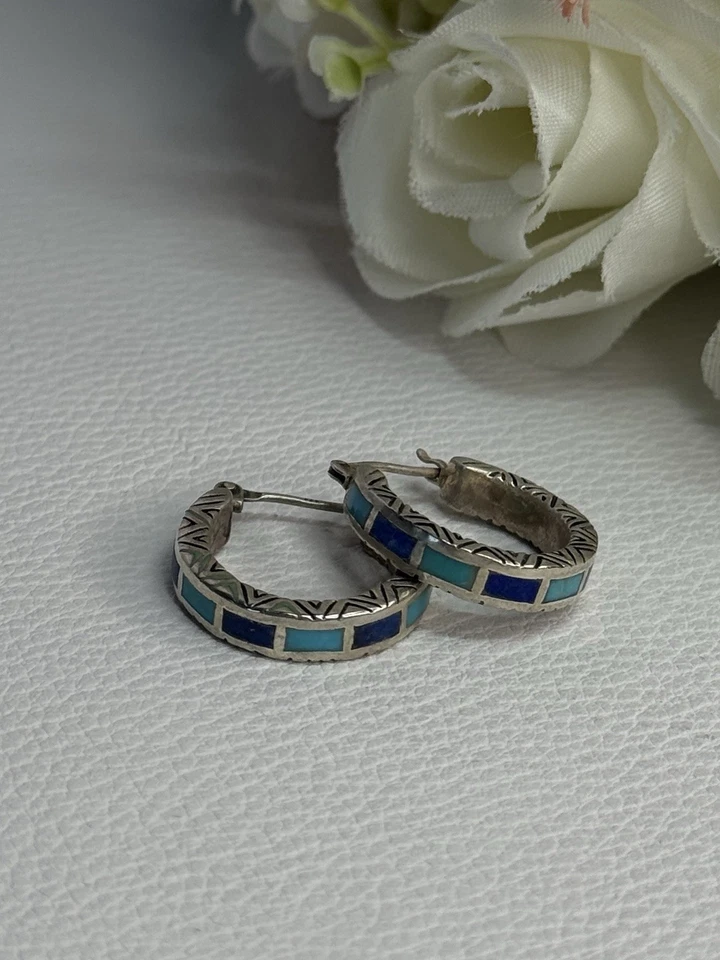 Pendientes de plata de ley 925 púrpura y ágata azul longitud 0,73 pulgadas Foto 2 de 4