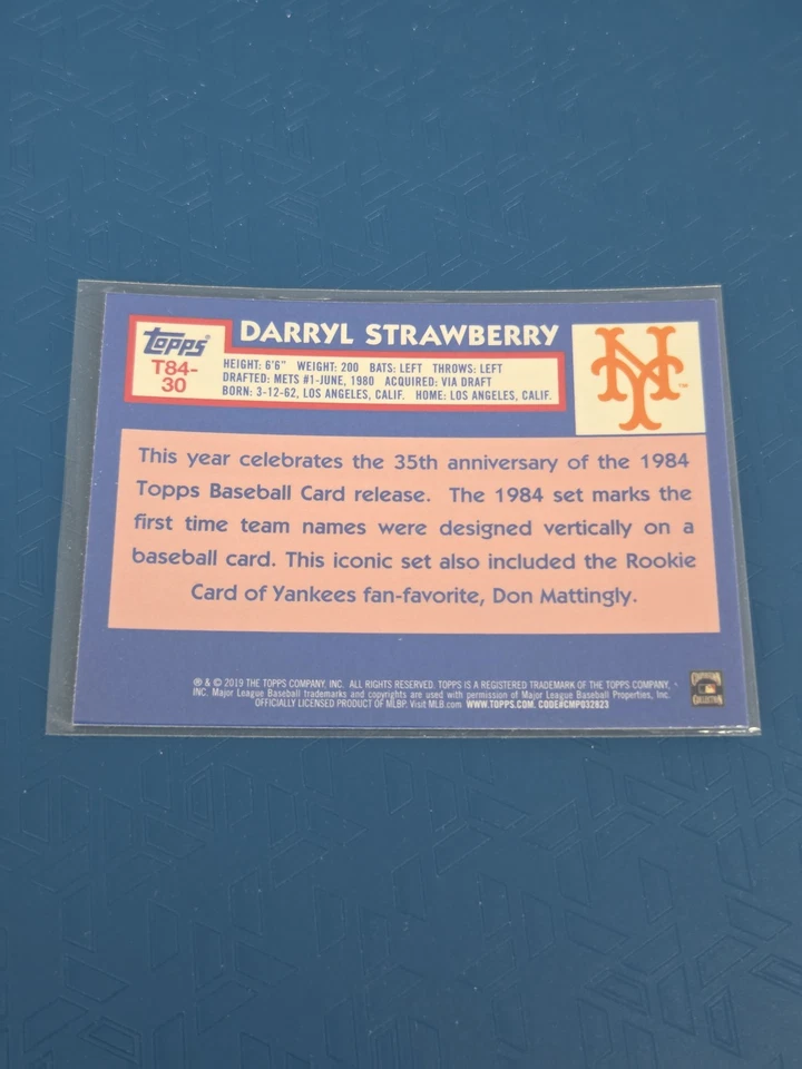 2019 Topps Chrome '84 MOJO Refractor #T84-30 Darryl Strawberry BASEBALL Card 2H - Image 2 of 2